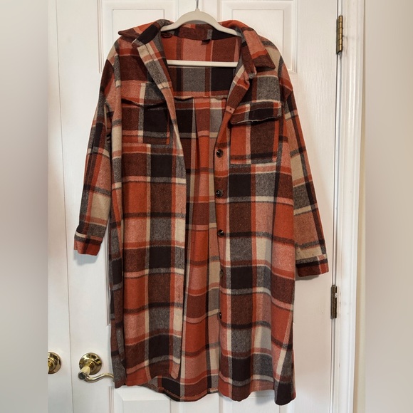 SHEIN Orange and Brown Flannel Jacket - Picture 1 of 3